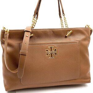 Tory Burch Womens Britten Satchel Crossbody Bag (Bark Rolled Gold)